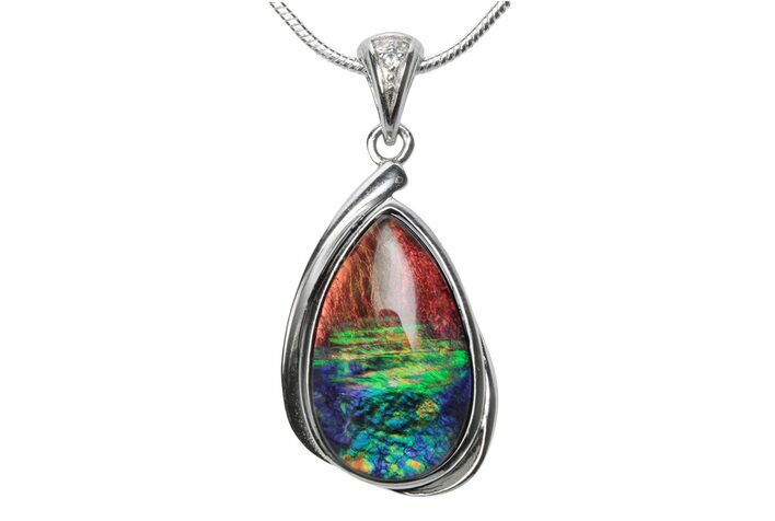 Stunning Ammolite Tear Drop Pendant - Sterling Silver #380644
